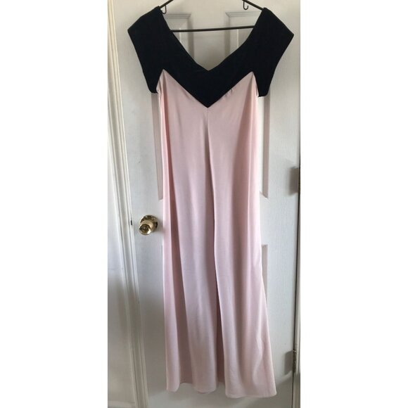 Vtg Vamp Maxi Gown Dress Lingerie Pink With Black Velvet V-Neck Size S - Picture 6 of 8